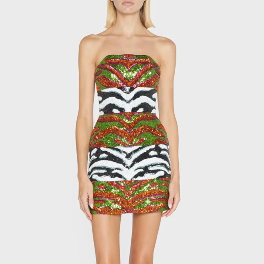 Halpern Contoured Colorblock Sequin Mini Dress (Z… - image 3